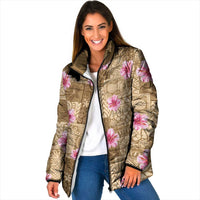 Beige Hawaii Hibiscus With Tropical Flowers Motifs Padded Jacket LT14 Women Beige - Polynesian Pride