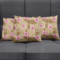 Beige Hawaii Hibiscus With Tropical Flowers Motifs Pillow Cover - Polynesian Pride