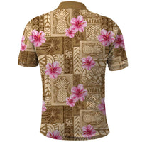 Beige Hawaii Hibiscus With Tropical Flowers Motifs Polo Shirt - Polynesian Pride