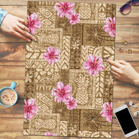 Beige Hawaii Hibiscus With Tropical Flowers Motifs Puzzle LT14 Beige - Polynesian Pride