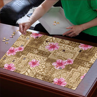 Beige Hawaii Hibiscus With Tropical Flowers Motifs Puzzle LT14 - Polynesian Pride