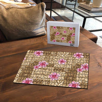 Beige Hawaii Hibiscus With Tropical Flowers Motifs Puzzle LT14 - Polynesian Pride