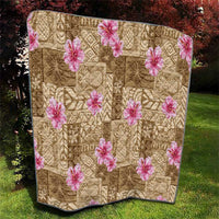 Beige Hawaii Hibiscus With Tropical Flowers Motifs Quilt - Polynesian Pride