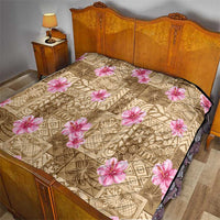 Beige Hawaii Hibiscus With Tropical Flowers Motifs Quilt - Polynesian Pride