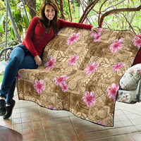 Beige Hawaii Hibiscus With Tropical Flowers Motifs Quilt - Polynesian Pride