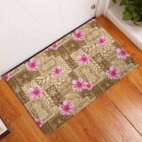 Beige Hawaii Hibiscus With Tropical Flowers Motifs Rubber Doormat - Polynesian Pride