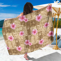 Beige Hawaii Hibiscus With Tropical Flowers Motifs Sarong - Polynesian Pride