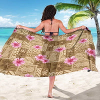 Beige Hawaii Hibiscus With Tropical Flowers Motifs Sarong - Polynesian Pride