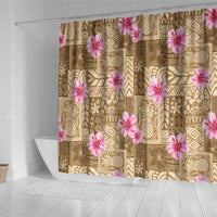 Beige Hawaii Hibiscus With Tropical Flowers Motifs Shower Curtain - Polynesian Pride