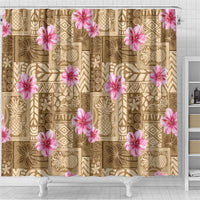 Beige Hawaii Hibiscus With Tropical Flowers Motifs Shower Curtain - Polynesian Pride