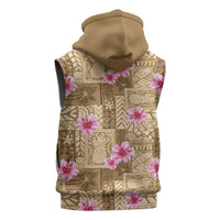 Beige Hawaii Hibiscus With Tropical Flowers Motifs Sleeveless Hoodie LT14 - Polynesian Pride