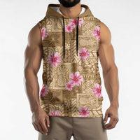 Beige Hawaii Hibiscus With Tropical Flowers Motifs Sleeveless Hoodie LT14 - Polynesian Pride