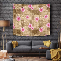 Beige Hawaii Hibiscus With Tropical Flowers Motifs Tapestry - Polynesian Pride