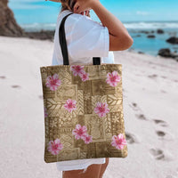 Beige Hawaii Hibiscus With Tropical Flowers Motifs Tote Bag - Polynesian Pride