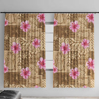 Beige Hawaii Hibiscus With Tropical Flowers Motifs Window Curtain - Polynesian Pride