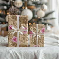Beige Hawaii Hibiscus With Tropical Flowers Motifs Wrapping Paper - Polynesian Pride
