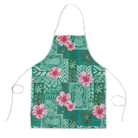 Cyan Hawaii Hibiscus With Tropical Flowers Motifs Apron - Polynesian Pride