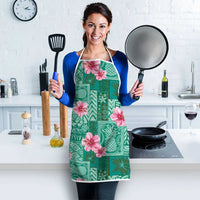 Cyan Hawaii Hibiscus With Tropical Flowers Motifs Apron - Polynesian Pride