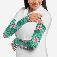 Cyan Hawaii Hibiscus With Tropical Flowers Motifs Arm Sleeves - Polynesian Pride