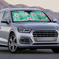 Cyan Hawaii Hibiscus With Tropical Flowers Motifs Auto Sun Shade - Polynesian Pride