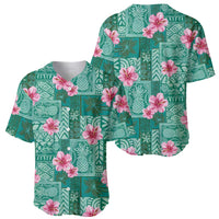 Cyan Hawaii Hibiscus With Tropical Flowers Motifs Baseball Jersey - Polynesian Pride