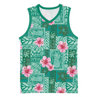 Cyan Hawaii Hibiscus With Tropical Flowers Motifs Basketball Jersey - Polynesian Pride