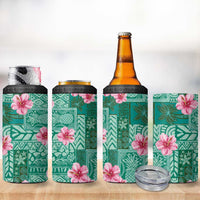 Cyan Hawaii Hibiscus With Tropical Flowers Motifs 4 in 1 Can Cooler Tumbler - Polynesian Pride