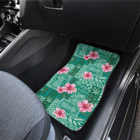 Cyan Hawaii Hibiscus With Tropical Flowers Motifs Car Mats - Polynesian Pride