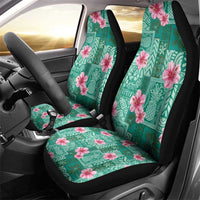 Cyan Hawaii Hibiscus With Tropical Flowers Motifs Car Seat Cover - Polynesian Pride