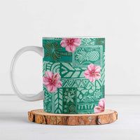 Cyan Hawaii Hibiscus With Tropical Flowers Motifs Ceramic Mug - Polynesian Pride