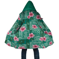 Cyan Hawaii Hibiscus With Tropical Flowers Motifs Cloak - Polynesian Pride