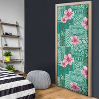 Cyan Hawaii Hibiscus With Tropical Flowers Motifs Door Cover - Polynesian Pride