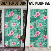 Cyan Hawaii Hibiscus With Tropical Flowers Motifs Door Cover - Polynesian Pride