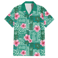 Cyan Hawaii Hibiscus With Tropical Flowers Motifs Hawaiian Shirt - Polynesian Pride