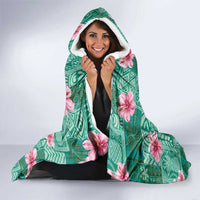 Cyan Hawaii Hibiscus With Tropical Flowers Motifs Hooded Blanket - Polynesian Pride
