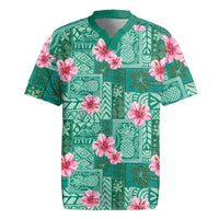 Cyan Hawaii Hibiscus With Tropical Flowers Motifs Rugby Jersey - Polynesian Pride