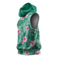 Cyan Hawaii Hibiscus With Tropical Flowers Motifs Sleeveless Hoodie - Polynesian Pride