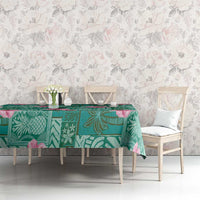 Cyan Hawaii Hibiscus With Tropical Flowers Motifs Tablecloth - Polynesian Pride