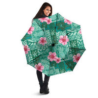 Cyan Hawaii Hibiscus With Tropical Flowers Motifs Umbrella - Polynesian Pride