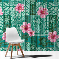 Cyan Hawaii Hibiscus With Tropical Flowers Motifs Window Curtain - Polynesian Pride