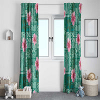 Cyan Hawaii Hibiscus With Tropical Flowers Motifs Window Curtain - Polynesian Pride