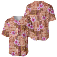 Orange Hawaii Hibiscus With Tropical Flowers Motifs Baseball Jersey - Polynesian Pride