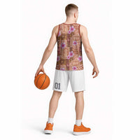 Orange Hawaii Hibiscus With Tropical Flowers Motifs Basketball Jersey - Polynesian Pride