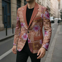 Orange Hawaii Hibiscus With Tropical Flowers Motifs Blazer - Polynesian Pride