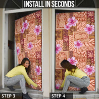 Orange Hawaii Hibiscus With Tropical Flowers Motifs Door Cover - Polynesian Pride