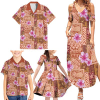 Orange Hawaii Hibiscus With Tropical Flowers Motifs Family Matching Summer Maxi Dress and Hawaiian Shirt - Polynesian Pride