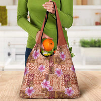 Orange Hawaii Hibiscus With Tropical Flowers Motifs Grocery Bag - Polynesian Pride