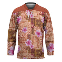 Orange Hawaii Hibiscus With Tropical Flowers Motifs Hockey Jersey - Polynesian Pride