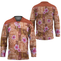 Orange Hawaii Hibiscus With Tropical Flowers Motifs Hockey Jersey - Polynesian Pride