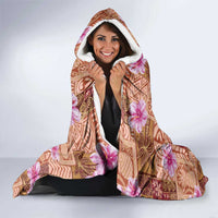 Orange Hawaii Hibiscus With Tropical Flowers Motifs Hooded Blanket - Polynesian Pride